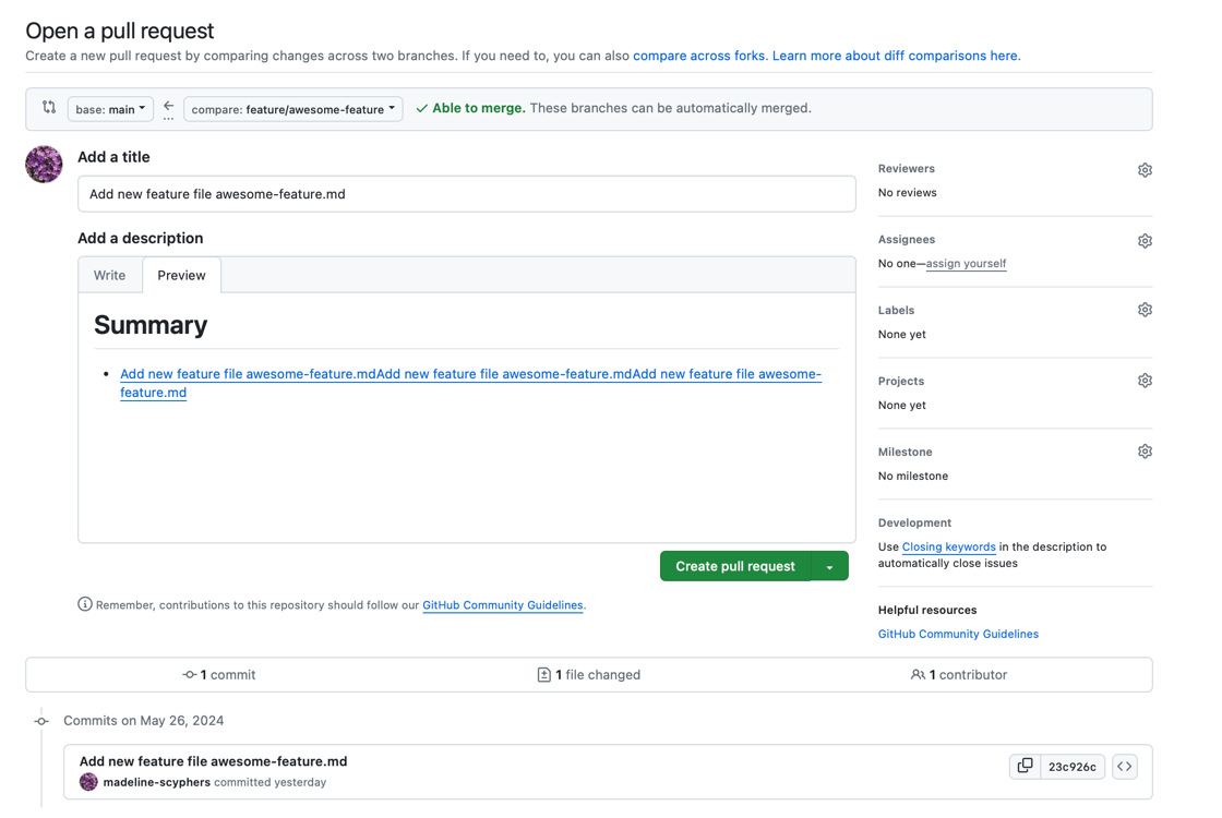 Image: GitHub commit message rendered as hyperlink